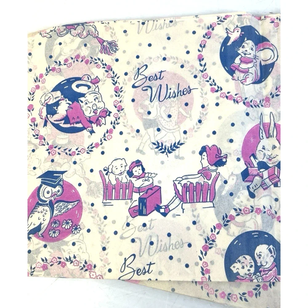 Kaycrest Gift Wrap Vintage Paper Pink Blue 3 Pcs 20 x 30 Ephemeral All Occasions